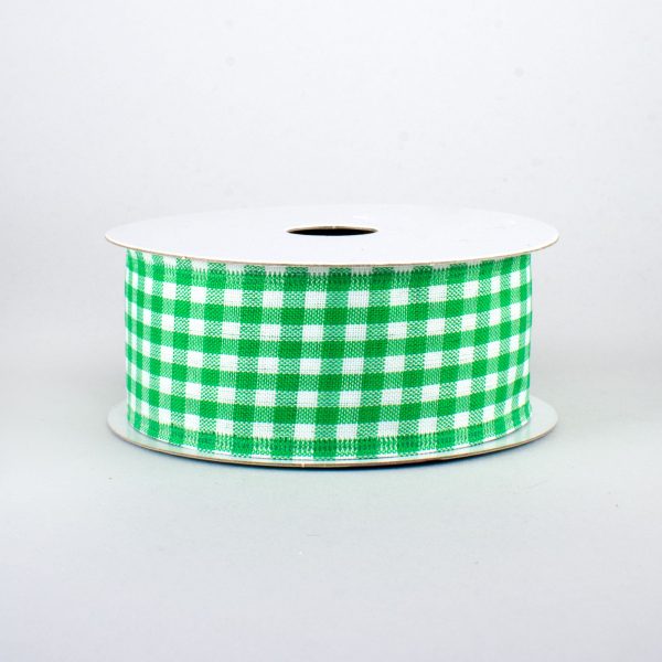 1.5  Gingham Check Wired Ribbon: Emerald Green & White (10 Yards) Fashion