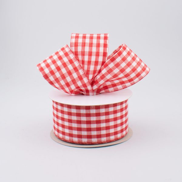 1.5  Gingham Check Wired Ribbon: Red & White (10 Yards) Online now