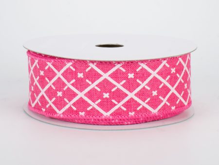 1.5  Glittered Argyle Ribbon: Hot Pink & White (10 Yards) Fashion