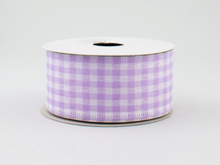 1.5  Gingham Check Wired Ribbon: Lavender Purple & White (10 Yards) Online Sale