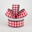 1.5  Gingham Check Dashed Edge Ribbon: Red & White (10 Yards) Online