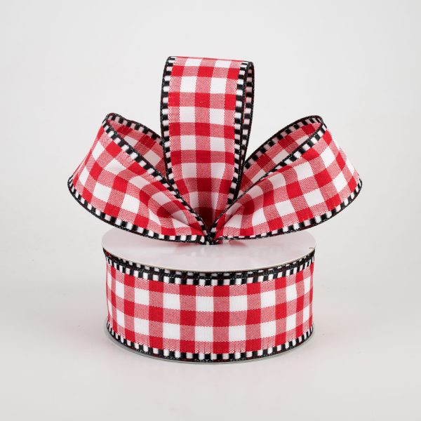 1.5  Gingham Check Dashed Edge Ribbon: Red & White (10 Yards) Online