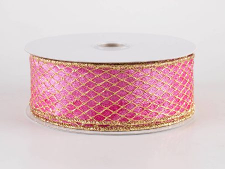 1.5  Gold Net Overlay Velvet Ribbon: Pink (10 Yards) Online