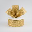 1.5  Glitter On Metallic Ribbon: Gold (10 Yards) For Sale