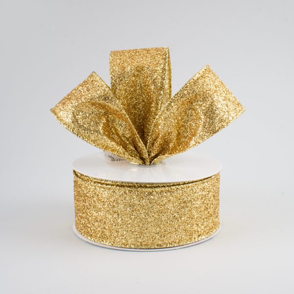 1.5  Glitter On Metallic Ribbon: Gold (10 Yards) For Sale