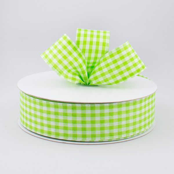 1.5  Gingham Check Wired Ribbon: Fresh Green & White (50 Yards) Supply