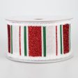 2.5  Chenille Edge Glittered Stripes Ribbon: White, Red, Emerald (10 Yards) For Cheap