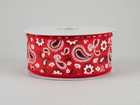 1.5  Bandana Print Canvas Ribbon: Red (10 Yards) For Sale