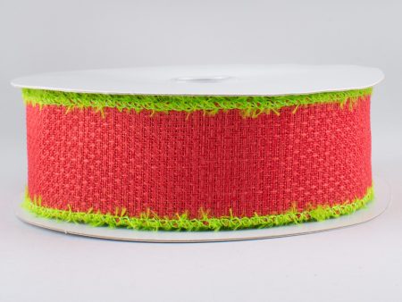 1.5  Chenille Edge Ribbon: Red & Fresh Green (10 Yards) Sale