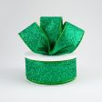 1.5  Glitter On Metallic Ribbon: Emerald (10 Yards) For Sale