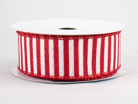 1.5  Glitter Stripe Canvas Ribbon: White & Red (10 Yards) Sale