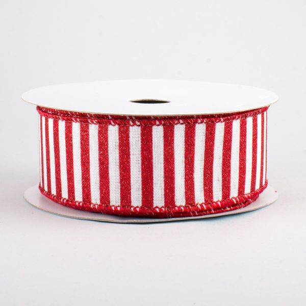 1.5  Glitter Stripe Canvas Ribbon: White & Red (10 Yards) Sale