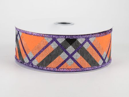 1.5  Glitter Plaid Ribbon: Light Grey, Purple, Orange (10 Yards) Discount