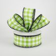 1.5  Gingham Check Dashed Edge Ribbon: Green & White (10 Yards) Fashion