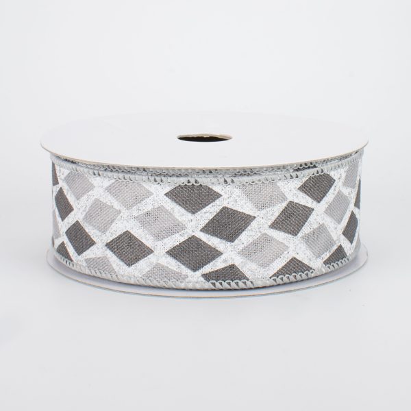 1.5  Diamond Pattern Ribbon: Silver (10 Yards) Online Hot Sale