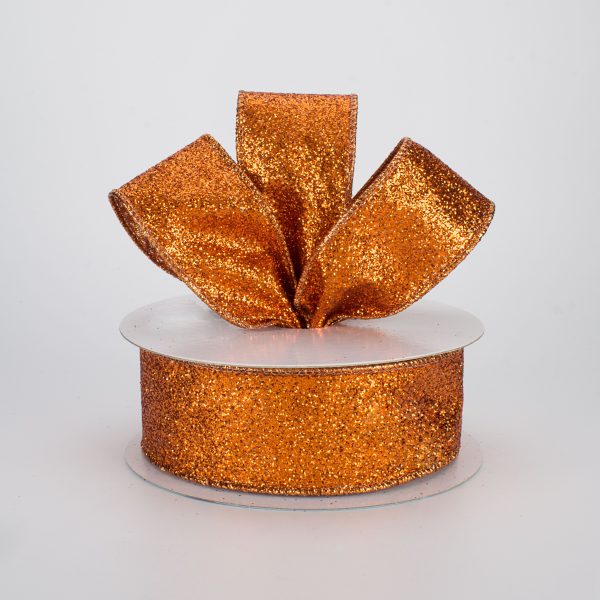 1.5  Glitter On Metallic Ribbon: Orange (10 Yards) Online