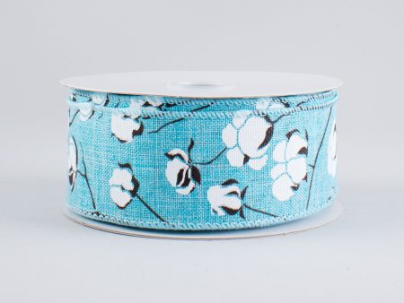 1.5  Cotton Boll Ribbon: Light Blue (10 Yards) Supply