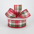 1.5  Fuzzy Flannel Plaid Ribbon: Cranberry, Ivory, Fern (10 Yards) Online now