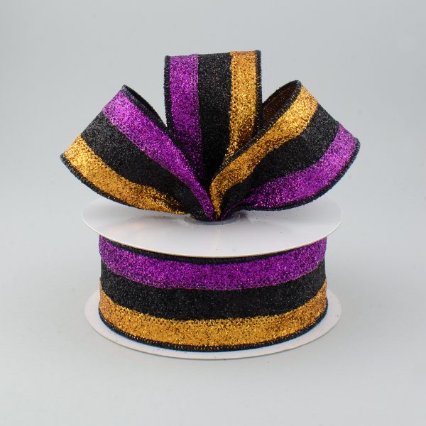 1.5  Glitter Stripe Ribbon: Purple, Black & Copper (10 Yards) Hot on Sale