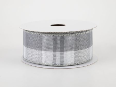 1.5  Eday Plaid Ribbon: Grey & White (10 Yards) For Sale