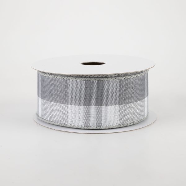 1.5  Eday Plaid Ribbon: Grey & White (10 Yards) For Sale