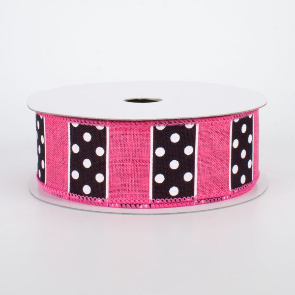 1.5  BW Polka Dot Stripes Ribbon: Hot Pink (10 Yards) Discount