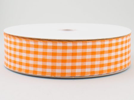 1.5  Gingham Check Wired Ribbon: Orange & White (50 Yards) Hot on Sale