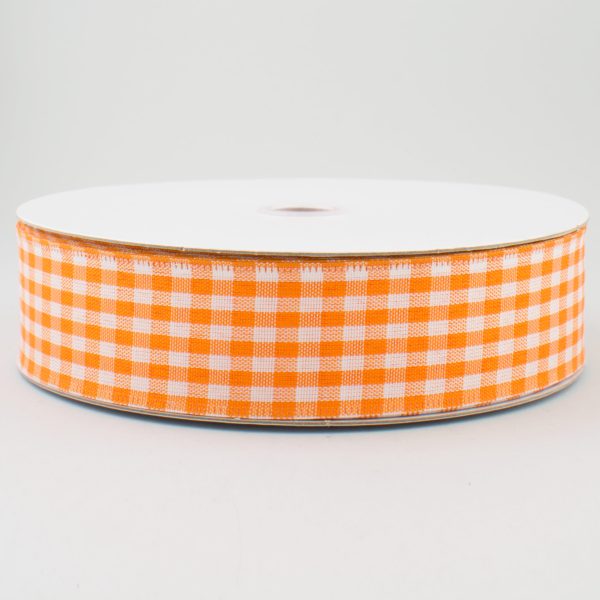 1.5  Gingham Check Wired Ribbon: Orange & White (50 Yards) Hot on Sale