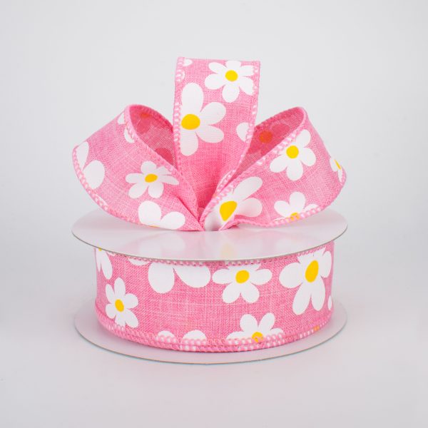 1.5  Daisy Print Ribbon: Pink (10 Yards) Cheap