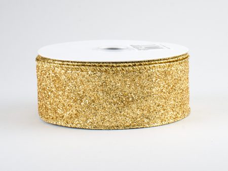 1.5  Glitter On Metallic Ribbon: Gold (10 Yards) For Sale