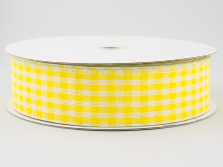 1.5  Gingham Check Wired Ribbon: Yellow & White (50 Yards) Fashion