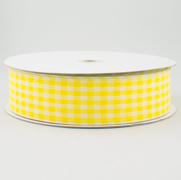 1.5  Gingham Check Wired Ribbon: Yellow & White (50 Yards) Fashion