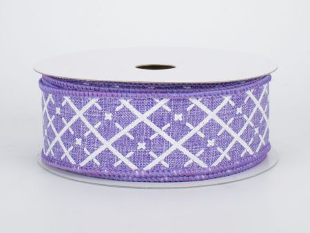 1.5  Glittered Argyle Ribbon: Lavender & White (10 Yards) Cheap