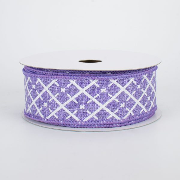 1.5  Glittered Argyle Ribbon: Lavender & White (10 Yards) Cheap