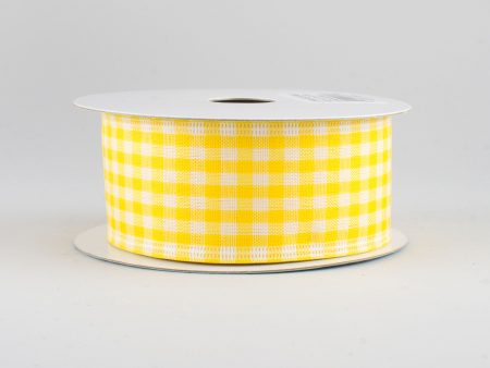 1.5  Gingham Check Wired Ribbon: Dark Yellow & White (10 Yards) Sale