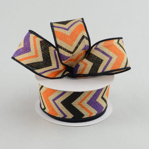 1.5  Faux Burlap Halloween Chevron Ribbon (10 Yards) Online now