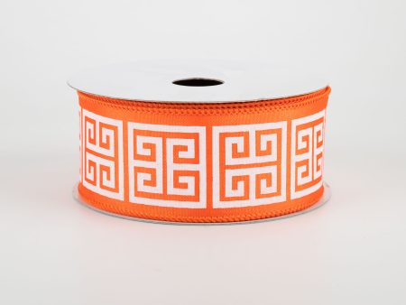 1.5  Greek Key Satin Ribbon: Orange & White (10 Yards) For Cheap