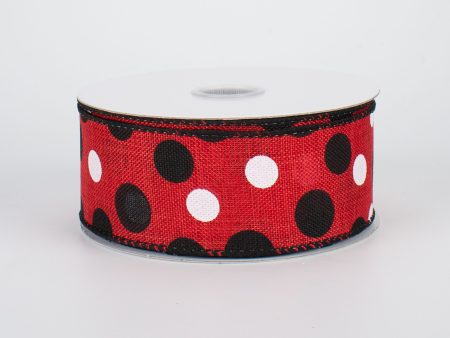 1.5  Canvas Polka Dots Ribbon: Red, Black & White (10 Yards) Supply