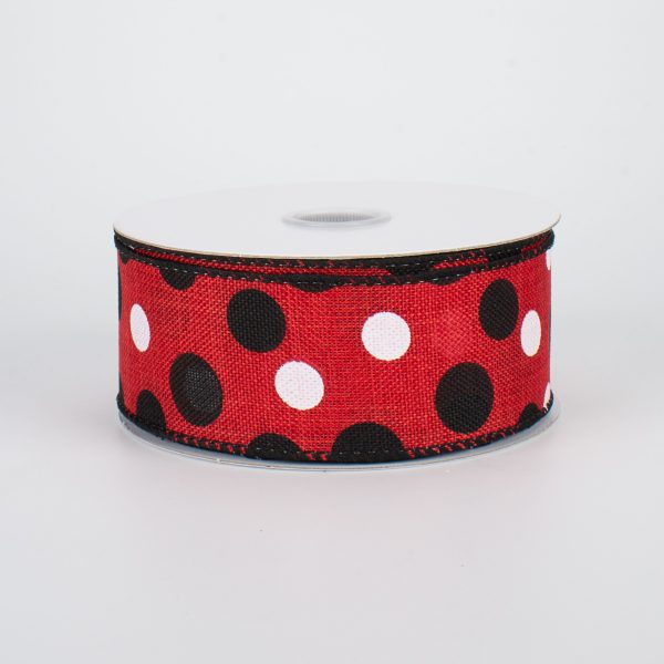 1.5  Canvas Polka Dots Ribbon: Red, Black & White (10 Yards) Supply