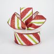 1.5  Diagonal Glitter Stripe Ribbon: Lime & Red (10 Yards) Fashion