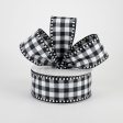 1.5  Gingham Check Dashed Edge Ribbon: Black & White (10 Yards) on Sale