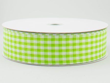 1.5  Gingham Check Wired Ribbon: Fresh Green & White (50 Yards) Supply