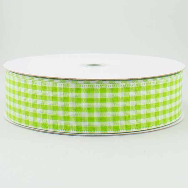 1.5  Gingham Check Wired Ribbon: Fresh Green & White (50 Yards) Supply