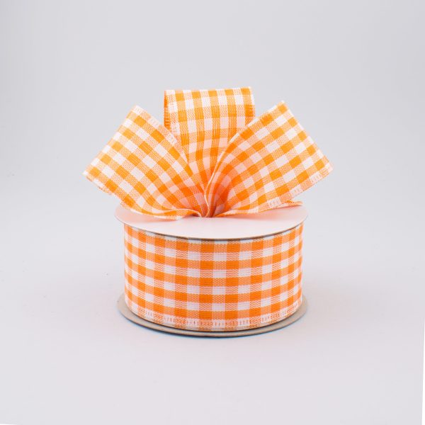 1.5  Gingham Check Wired Ribbon: Orange & White (10 Yards) For Cheap