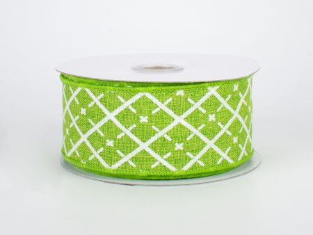 1.5  Glittered Argyle Ribbon: Fresh Green & White (10 Yards) For Cheap