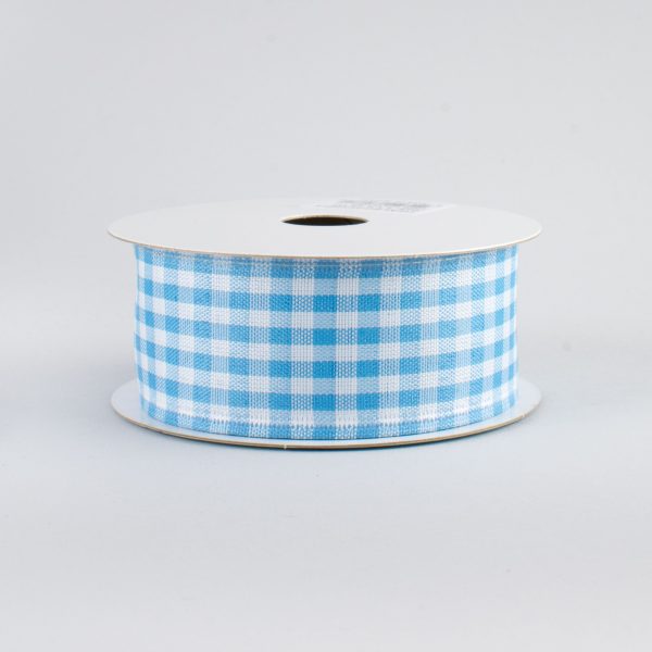 1.5  Gingham Check Wired Ribbon: Light Blue & White (10 Yards) Online Hot Sale