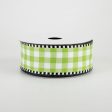 1.5  Gingham Check Dashed Edge Ribbon: Green & White (10 Yards) Fashion