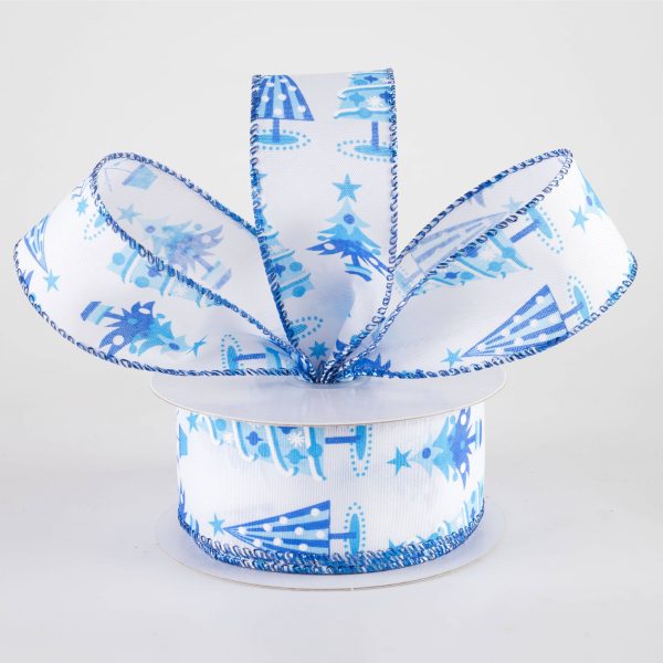 1.5  Fun Christmas Trees Ribbon: Shades of Blue (10 Yards) on Sale