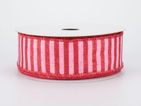 1.5  Glitter Stripe Canvas Ribbon: Pink & Red (10 Yards) Discount