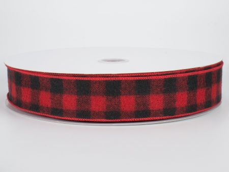 1.5  Black & Red Flannel Buffalo Plaid Ribbon (50 Yards) on Sale